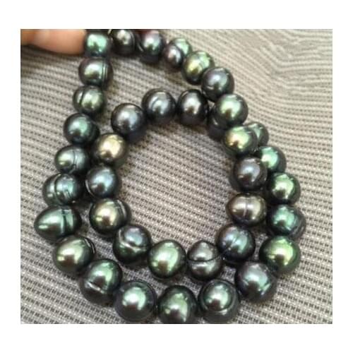 17inch stunning tahitian 9-10mm black green pearl necklaces 925silver CLASP