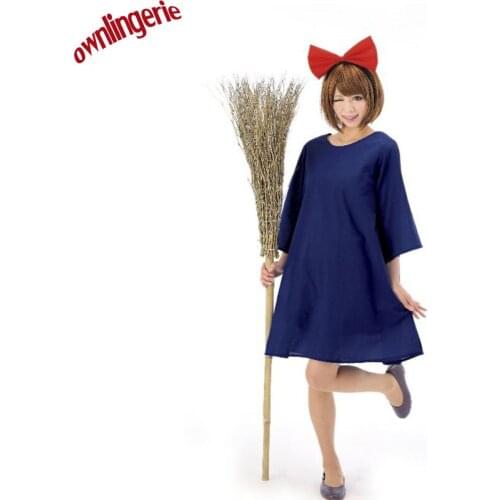 Simple anime denim cosplay costume,Kikis Delivery Service Cartoon Cosplay Costume,Kiki anime cosplay fancy dress red headband