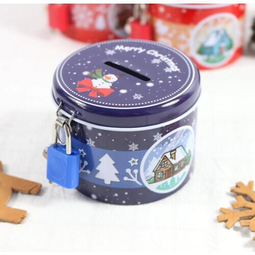Christmas Present Coins Storage Box Cute Piggy Bank Round Money Box With Metal Lock Key Cartoon Storage box Birthday Gift