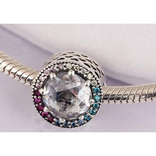 S925 Silver Beads Charms fit Lady Bracelet Bangle Multi-Color Radiant Hearts Charm Multi-Colored CZ