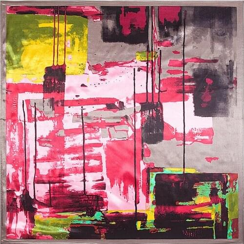 90*90 cm Luxury Brand Painting Print Silk Satin Scarf Europe Style Women Square Scarf Abstract Geometry Shawls scarves