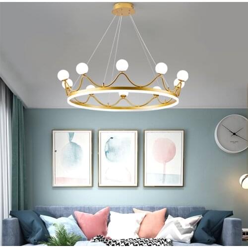 Modern Crown Led Chandeliers Lighting Gold Led Pendant Chandelier Light Living Room Decor Hanging Lamp Fixture Bedroom Luminaire