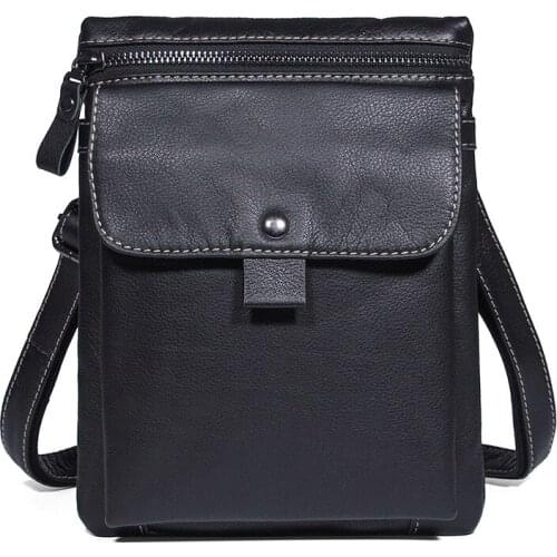 Shoulder Bags Men Genuine Leather Vintage Fashion Black Crossbody Travel Casual Mobile Bags Male Messenger Bag Brand Designer