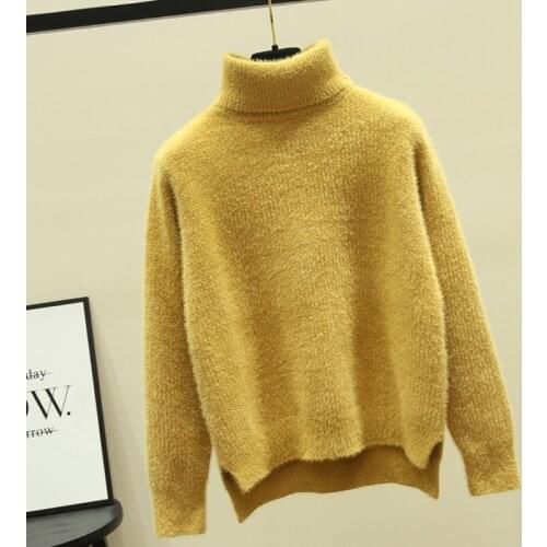 High Neck Sweater Woman Long Sleeve Female Knitted Jumper Solid Ladies Turtleneck Mohair 5 Colors Womens Pullover Fashion 2021