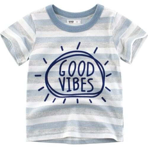 Good Vibes Letter Print Tops Toddler Kids Summer T Shirt Children Short-sleeve Top Kid Boy T-shirt Striped Baby Clothes Boys Tee