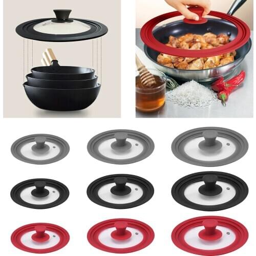 Universal Silicone Glass Pot Lid Covers for Pots Pans, Cookware Replacement Lids