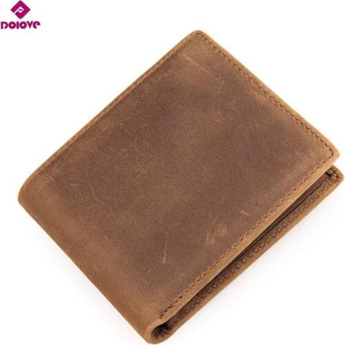 DOLOVE Vintage Crazy Horse Handmade Leather Men Wallets Multi-Functional Cowhide Coin Purse Genuine Leather Wallet For Men