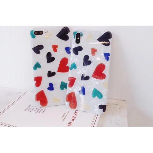 VNSTRIP 1 set case+ film Cute INS style Lovely Colorful Heart Pattern Soft protective case for iPhone 678 plus X XSMAX XR