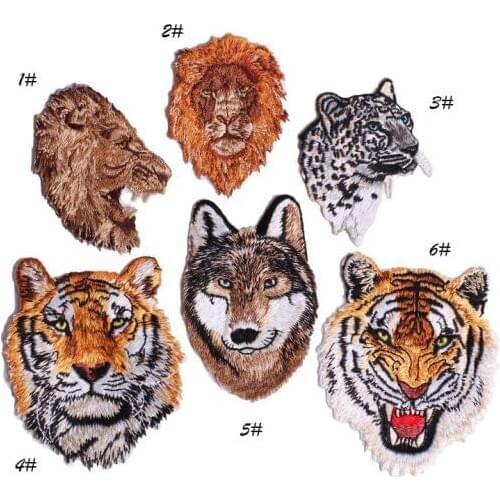 GUGUTREE embroidery lion patches tiger patches badges applique patches for clothing ZK-180
