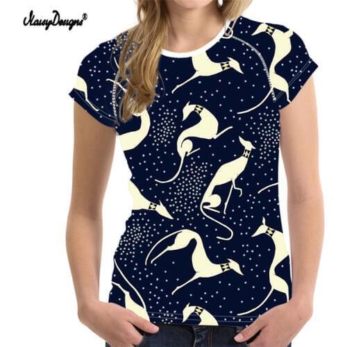 Noisydesigns Women dot Greyhound Dog Animal Print Pet Flower T-shirt Female Short Sleeve O-Neck Ladies Tshirt Women DropShipping