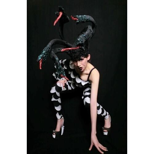 Women Halloween Medusa Hydra costume Devil cosplay party costumes singer guest snake headwear stage wear