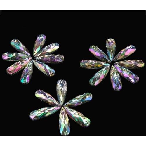 10*30mm 100pcs Crystal Clear AB Sew On Acrylic Drop Rhinestone Flat Back 2 Holes Sewing Handmade Strass Crystal Stones