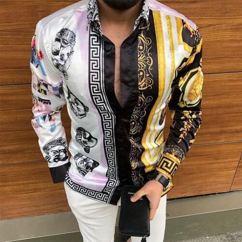 2021 Summer Hawaiian Mens Shirt Punk Style Printed Long Sleeve Cardigan Top Male vintage clothes Europe and America XL S-3XL