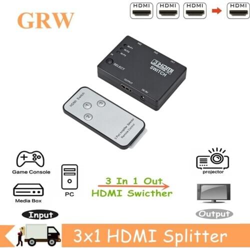 3 In 1 Out HDMI Switcher 3 Port Hub Box Auto Switch 1080p HD 1.4 With Remote for HDTV XBOX360 DVD Projector 3 in 1 HDMI Splitter