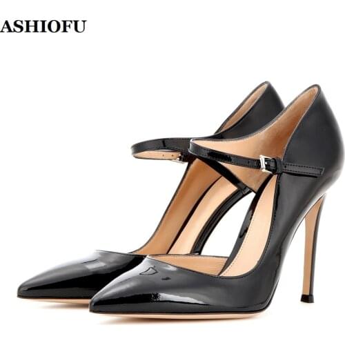 ASHIOFU New Handmade Ladies Stiletto High Heel Pumps Mary Janes Pointed Toe Party Prom Shoes Large Size Evening Fashion Shoes