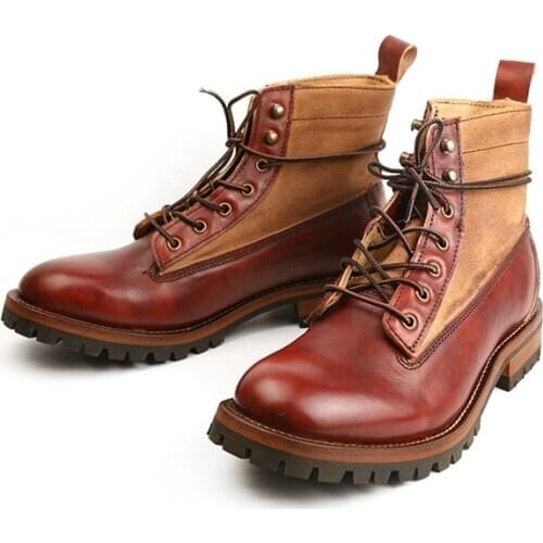 New Vintage Fashion Casual Men Boots Handmade Cow Leather Shoes Round Toe Tooling Motorcycle Boots High Quality Ankle Boots