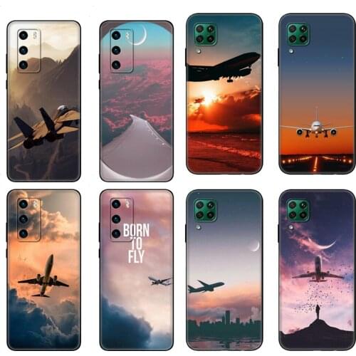 Black tpu Case For Huawei P30 Lite P30 Pro P40 Case For Huawei P40 LITE E P Smart 2020 Case Cover Aircraft Plane Airplane