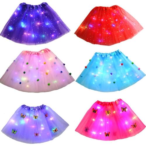 Kids Girl Glow Skirt LED Light Up Tutu Luminous Neon Party Ballet Dance Show Cosplay Costume Birthday Gift Carnival Baby Shower
