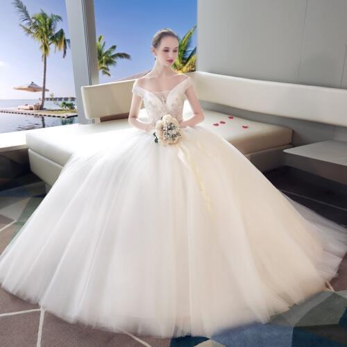 Elegant Boat Neck Cap Sleeves Beads Tulle Embroidery Muslim Wedding Dress For Bride Islamic Gowns Wedding Vestido De Noiva