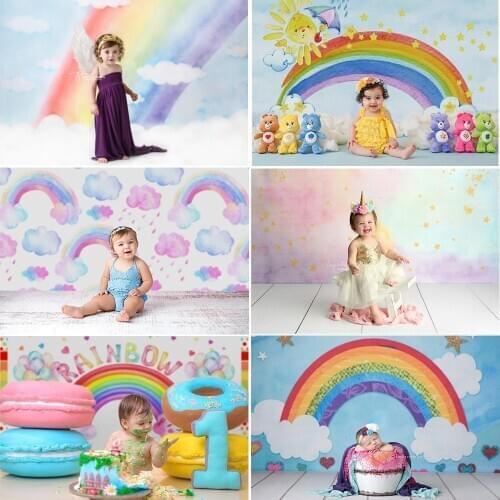 Rainbow Photography Backdrop Gliiter Twinkle Star Children Birthday Portrait Photo Background Sky Cloud Newborn Baby Photocall