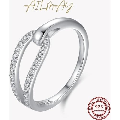 Ailmay Real 925 Sterling Silver Simple Geometric Double-Button Finger Ring For Women Girls Anti-Allergy Fine Jewelry Gifts