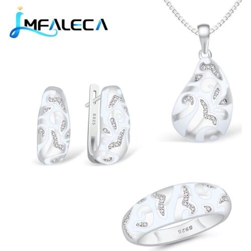 LMFALECA Enamel Real Silver 925 Jewelry Sets White Gemstone Zircon Clip Earrings Ring Necklace Fine Luxury Birthstone Jewelry
