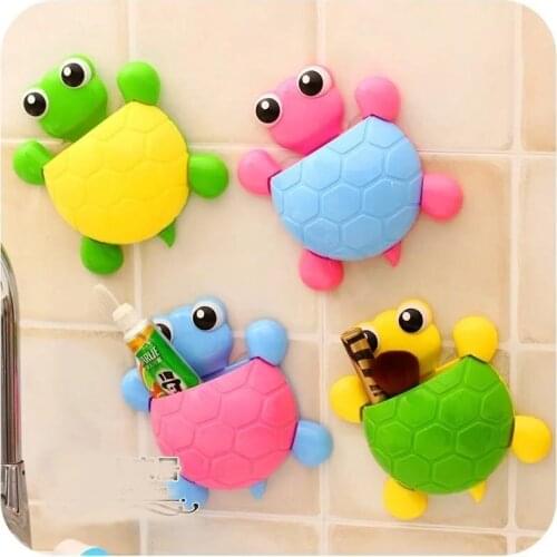 Creative Cute Little Turtle Strong Suction Cup Toothbrush Holder Toothpaste Holder Cartoon Tooth Rack Suction Wall Storage Box