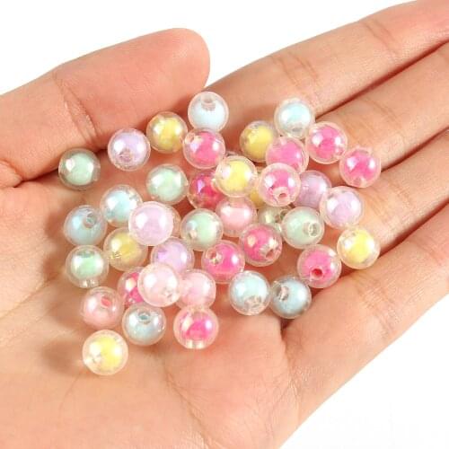 8mm 100 /200pcs AB Plated Color Inner Color Acrylic beads loose Round Beads Craft For Fashion Jewelry Making DIY beads Wholesale