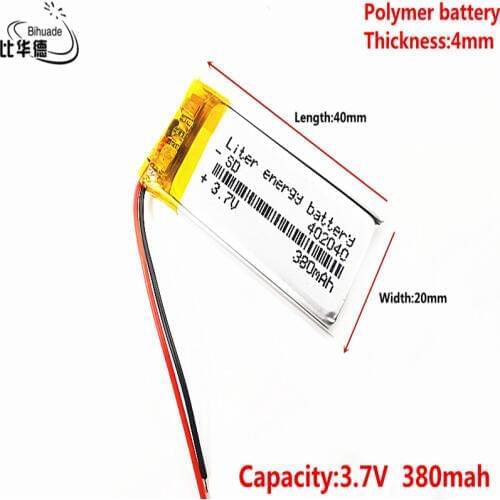 Liter energy battery 042040P 3.7V 402040P 380MAH lithium polymer battery MP4 MP3 point reading pen flash shoes luminous shoes