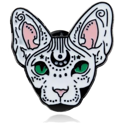 Cute Sphynx Cat Lapel Pins lovely Hairless Cat Enamel Pin Floral Buttons Badge Creative Animal Accessory Meow Gift For Her