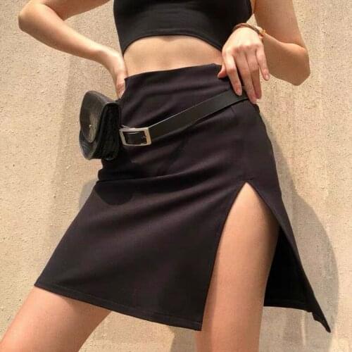 Black Split A-line Skirt Sexy High Waisted Mini Skirts Yk2 E-girl Style Summer Casual Female Bottoms Goth Punk Short Skirt