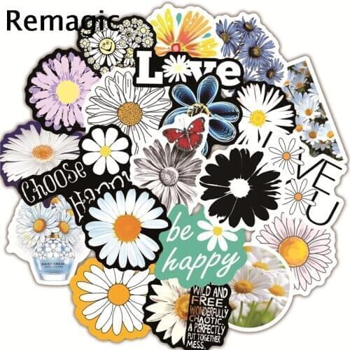 50pcs Daisy Flowers Stickers decal scrapbooking diy pasters home decoration phone laptop waterproof cartoon accessories