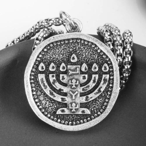 Hebrew Memorial Israelite Menorah Necklace Torah Messianic Pendant Mens Hanukkah Gifts
