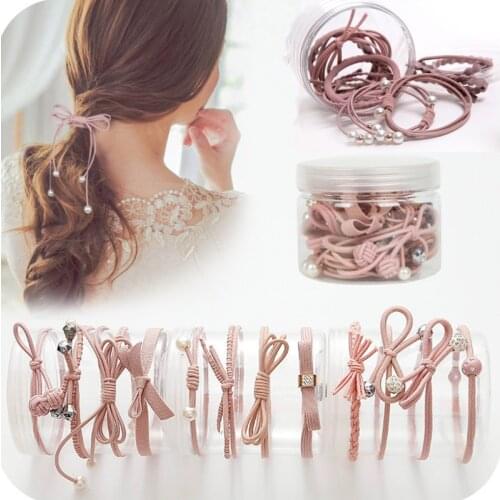 12Pcs/bottle Korean Style Women Ribbon Bowknot Hair Ropes Elastic Hair Band Girls Rubber Band Cute Hair Ties Bow
