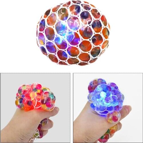 Mesh Squeezing Grape Balls Stress LED Glitter Toys Stress Relief Ball Light Up Squishy Toys