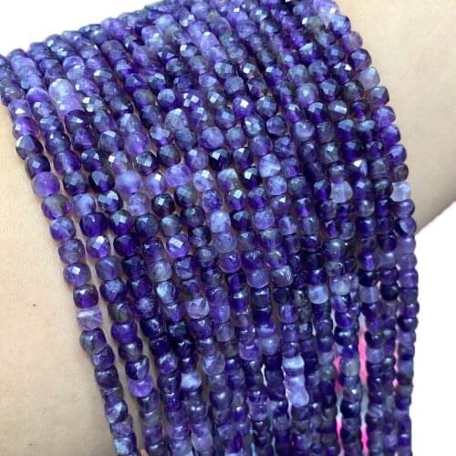 Top 100% Natural Stone Amethyst Faceted Cube Geometry Gemstone Spacer Beads For Jewelry Making DIY Bracelet Necklace 4-5MM