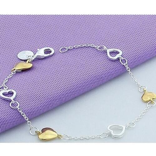 High Quality 925 Silver Jewelry Heart Charm Bracelet For Women Girl Silver Gold Color Chian Bracelet
