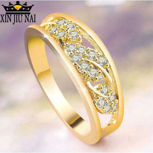 High Quality Jewelry Openwork Flower Austrian Rhinestones Women Girl Wedding Party Gift Clear Cubic Zirconia Gold-Color Rings