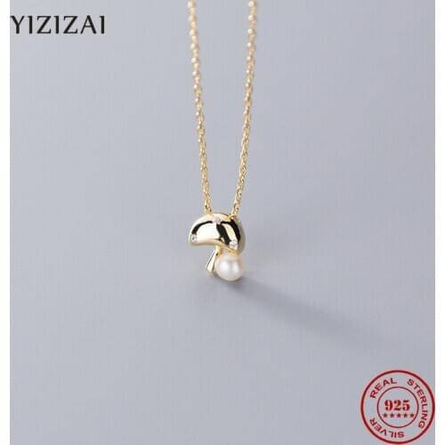 YIZIZAI Classic Real 925 Sterling Silver Cute Mushroom Pendant CZ Zircon Pearl Necklace Ladies Fine Chain Party Jewelry Gift