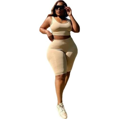 L-4XL Plus Size set women summer clothing 2021 sport sexy sleeveless top and shorts 2 piece outfit Wholesale Dropshipping