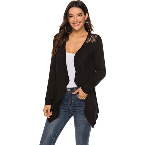Women Tunic Cardigan Lace Long Shirt Ruffles Hollow Out Loose Ladies Cardigans 2020 Spring Summer Shirts Female