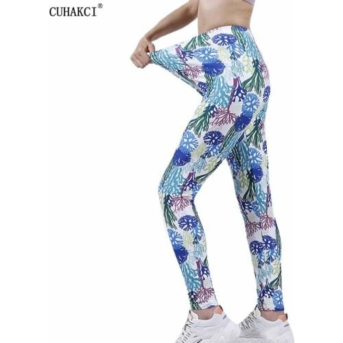 CUHAKCI Workout Leggins Women Printing Leggings High Waist Push Up Fitness Pants Running Athletic Trousers