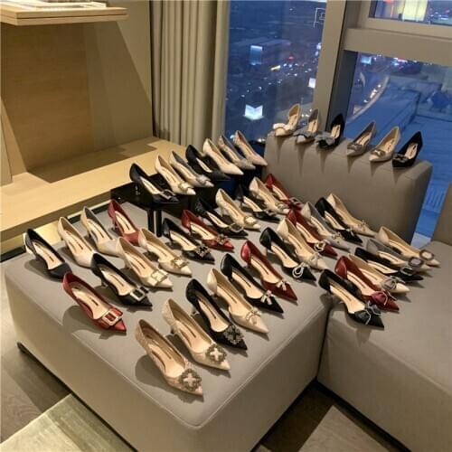 Pointed Toe Women Pumps Elegant High Quality Shallow Ladies Pumps Metal Decor Thin High Heels Elegant Office Pumps 2021 New