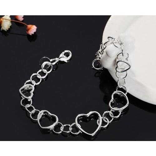 Hot Pretty 925 sterling silver romantic heart Bracelet for woman fashion Wedding party classic brands Jewelry Holiday Gifts