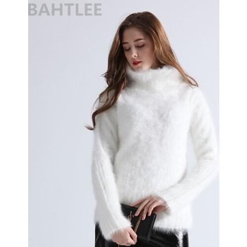 BAHTLEE Autumn Winter Womens Angora Turtleneck Sweater Pullover Mink Cashmere Knitting long sleeves Wool Jumper Knitted