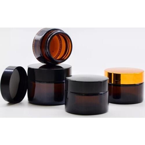 100pcs 50g Wholesae Big Amber glass cream jars Bottle Bosx cosmetic container,Cosmetic Jar black lids glass bottles Container