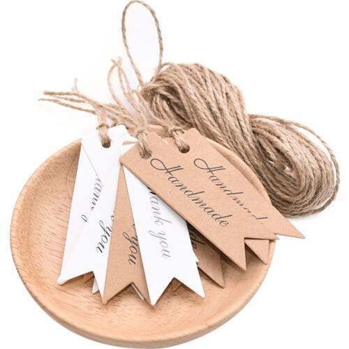100pcs/lot Packaging Tags Handmade Hang Tag Kraft Paper Tags Thank You Gift Tag Labels for DIY Wedding Party Gift Or Candy Tags