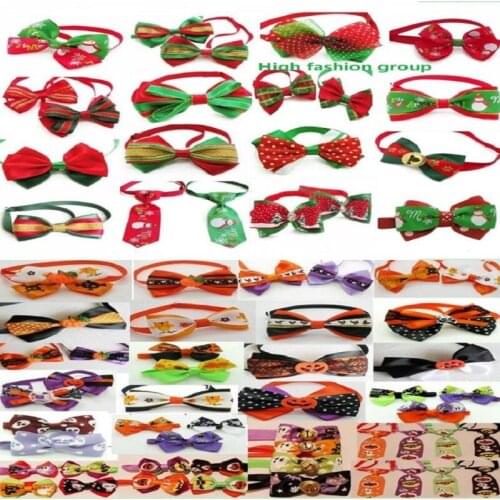 100pc/lot Halloween Christmas Holiday Dog Bow Tie Cute Neckties Collar Pet Puppy Dog Cat Ties Accessories Grooming Supplies C8