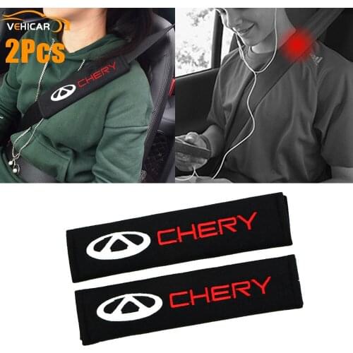 VEHICAR 2PCS Cotton Car Seat Belt Cover Seat Belt Pads For CHERY Logo Knitting Safety Belt Pads For Driver Vehicle Accessories