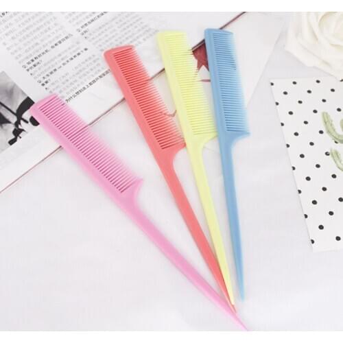 20.5cm Women Portable Plastic Rat Tail Hair Comb Fine-Tooth Long Handle Brush Solid Color Cosmetic Hairdresser Makeup Styling